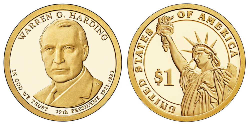 Both P Warren G Harding Presidential Golden Dollar BU Gold $1 2 Coin Set 2014P 