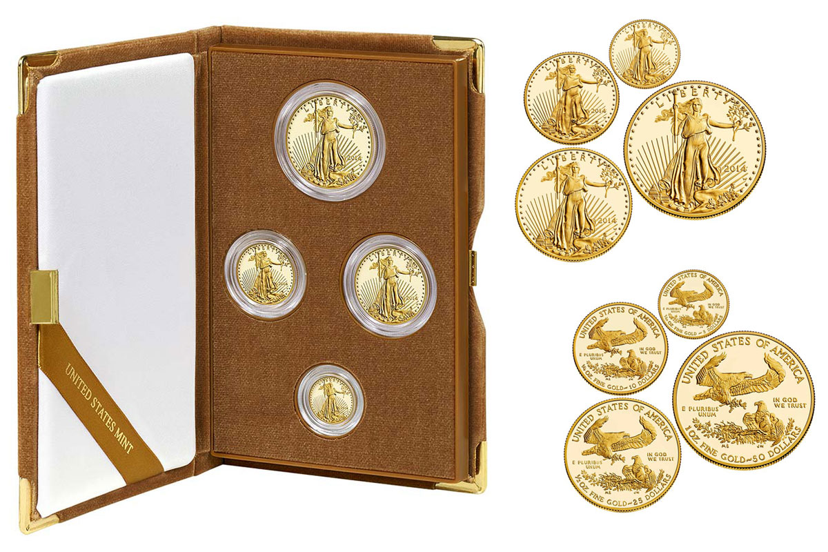 2014-W Proof 4pc Gold American Eagle Box OGP & COA No Coins 