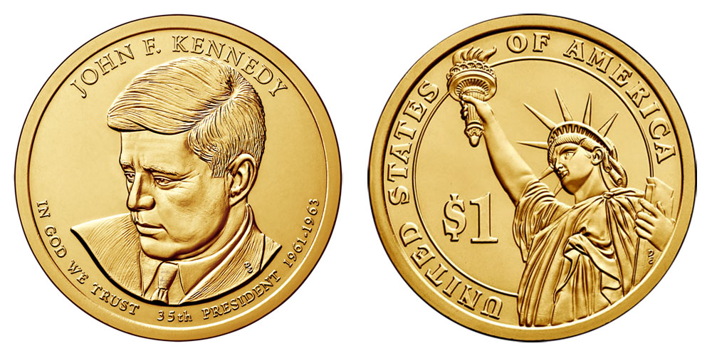 2015 D Presidential Dollar John F. Kennedy Golden Dollar Coin