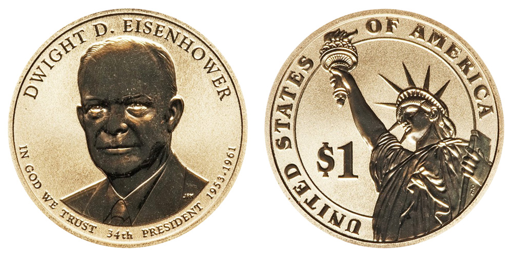 2015 S Dwight D Eisenhower Presidential Golden Dollar Proof Coin via D US.Mint 