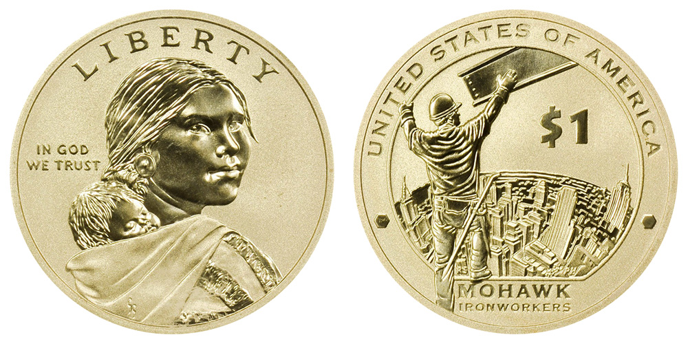 2015 W American $1 Coin and Currency Set Iron Workers Enhanced Sacagawea Dollar 