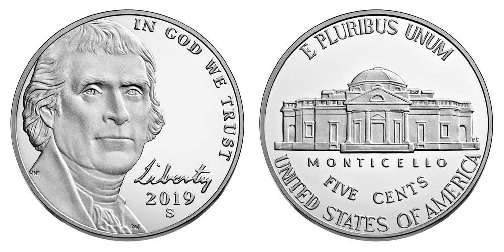 2019 S Jefferson Nickel 1 Deep Cameo Proof Coin In Blister Packaging 