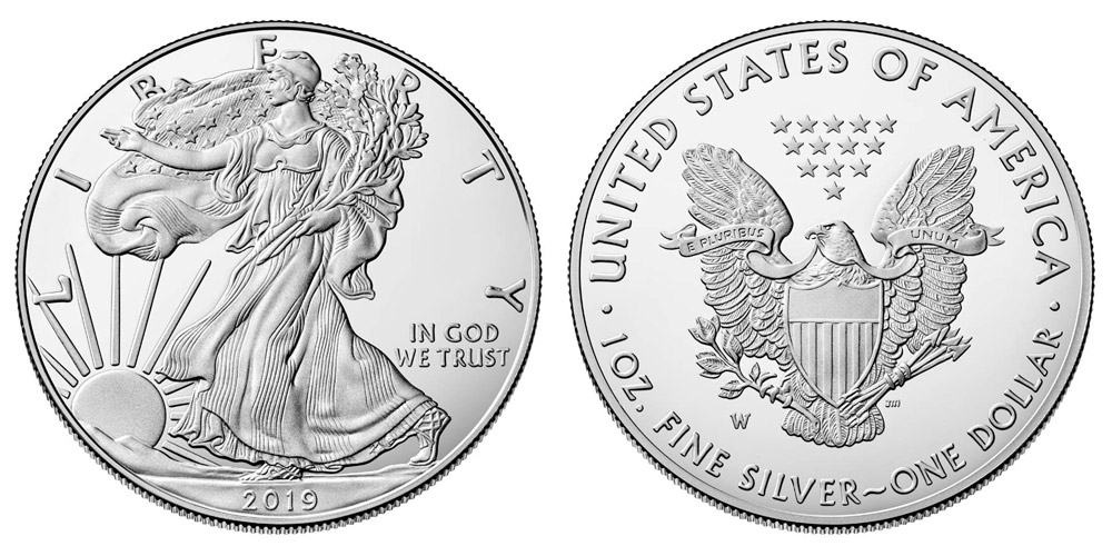 2019 W American Silver Eagle Bullion Coin Proof Type 1 - Reverse of