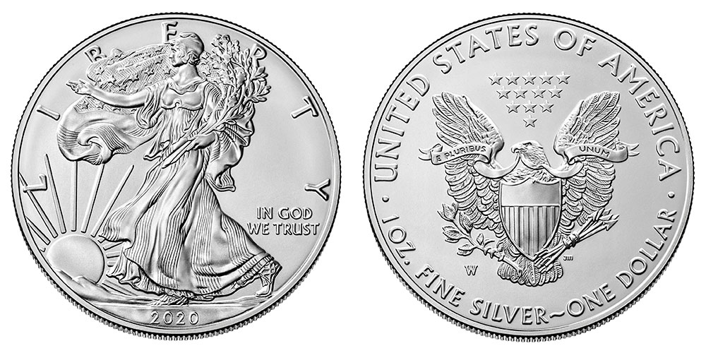 2020 W American Silver Eagle Bullion Coin Burnished Uncirculated Type 1