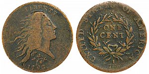 <b>1793 Flowing Hair Large Cent: Strawberry Leaf