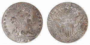 <b>1799 Draped Bust Silver Dollar: Normal Date - 8x5 Stars Obverse