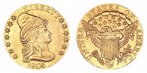 <b>1806 Turban Head Gold $2.50 Quarter Eagle: 6 Over 5 - 7 Stars Left - 6 Stars Right