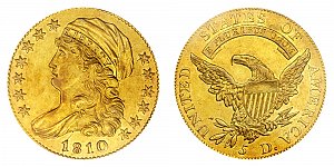 <b>1810 Capped Bust Gold $5 Half Eagle: Small Date - Small 5