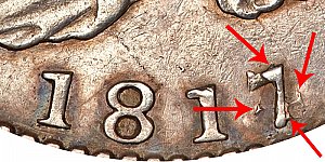 <b>1817 Capped Bust Half Dollar: 7 Over 4