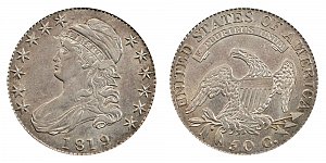<b>1819 Capped Bust Half Dollar: 9 Over 8 - Small 9