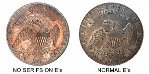 <b>1820 Capped Bust Half Dollar: No Serifs on E's