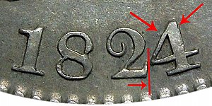 <b>1824 Capped Bust Half Dollar: 4 Over 1
