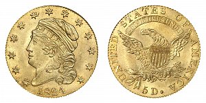 <b>1824 Capped Bust Gold $5 Half Eagle
