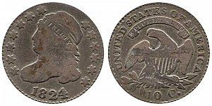 <b>1824 Capped Bust Dime: 4 Over 2 - Flat Top 1