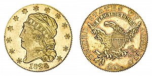 <b>1825 Capped Bust Gold $5 Half Eagle: 5 Over 4