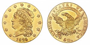 <b>1825 Capped Bust Gold $5 Half Eagle: 5 Over Partial 4