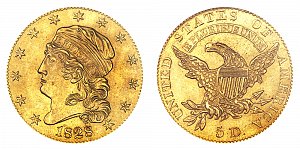 <b>1828 Capped Bust Gold $5 Half Eagle: 8 Over 7