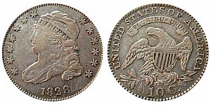 <b>1828 Capped Bust Dime: Small Date - Square Base 2