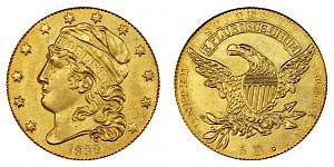 <b>1832 Capped Bust Gold $5 Half Eagle: Curl Base 2 - 12 Stars