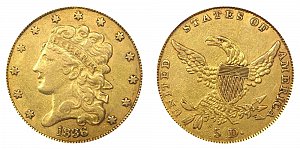 <b>1836 Classic Head Gold $5 Half Eagle