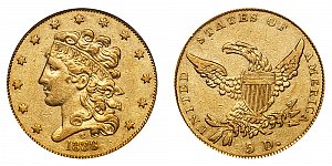 <b>1838-C Classic Head Gold $5 Half Eagle