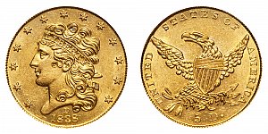 <b>1838-D Classic Head Gold $5 Half Eagle