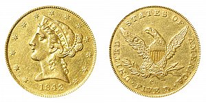 <b>1842-C Coronet Head Gold $5 Half Eagle: Small Date