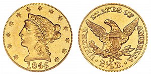 <b>1845-O Coronet Head Gold $2.50 Quarter Eagle