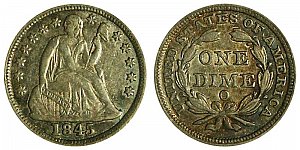 <b>1845-O Seated Liberty Dime