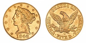 <b>1846-C Coronet Head Gold $5 Half Eagle