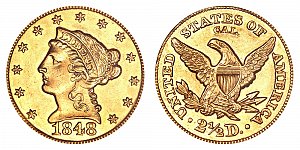 <b>1848 Coronet Head Gold $2.50 Quarter Eagle: Cal