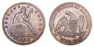 <b>1853 Seated Liberty Quarter: Recut Date - No Arrows or Rays