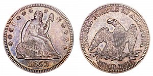 <b>1853 Seated Liberty Quarter: Recut Date - No Arrows or Rays