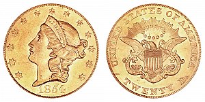 <b>1854 Coronet Head Gold $20 Double Eagle: Large Date