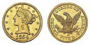 <b>1854-S Coronet Head Gold $5 Half Eagle