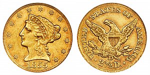 <b>1855-D Coronet Head Gold $2.50 Quarter Eagle