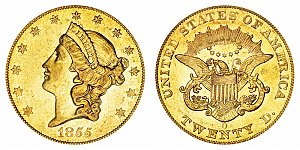<b>1855-O Coronet Head Gold $20 Double Eagle