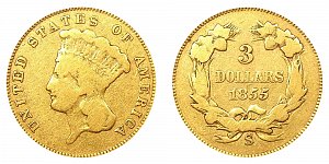 <b>1855-S Indian Princess Head Gold $3
