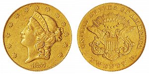 <b>1857-O Coronet Head Gold $20 Double Eagle