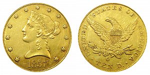 <b>1857-O Coronet Head Gold $10 Eagle