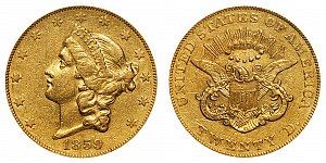<b>1859 Coronet Head Gold $20 Double Eagle