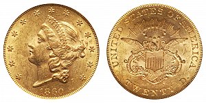 <b>1860 Coronet Head Gold $20 Double Eagle