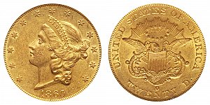 <b>1860-O Coronet Head Gold $20 Double Eagle