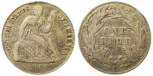 <b>1860-O Seated Liberty Dime