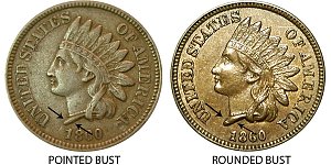 <b>1860 Indian Head Cent Penny: Pointed Bust