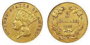 <b>1860-S Indian Princess Head Gold $3