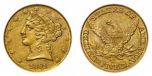 <b>1861-C Coronet Head Gold $5 Half Eagle