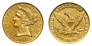 <b>1861-D Coronet Head Gold $5 Half Eagle
