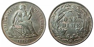 <b>1863-S Seated Liberty Dime