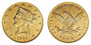<b>1864 Coronet Head Gold $10 Eagle